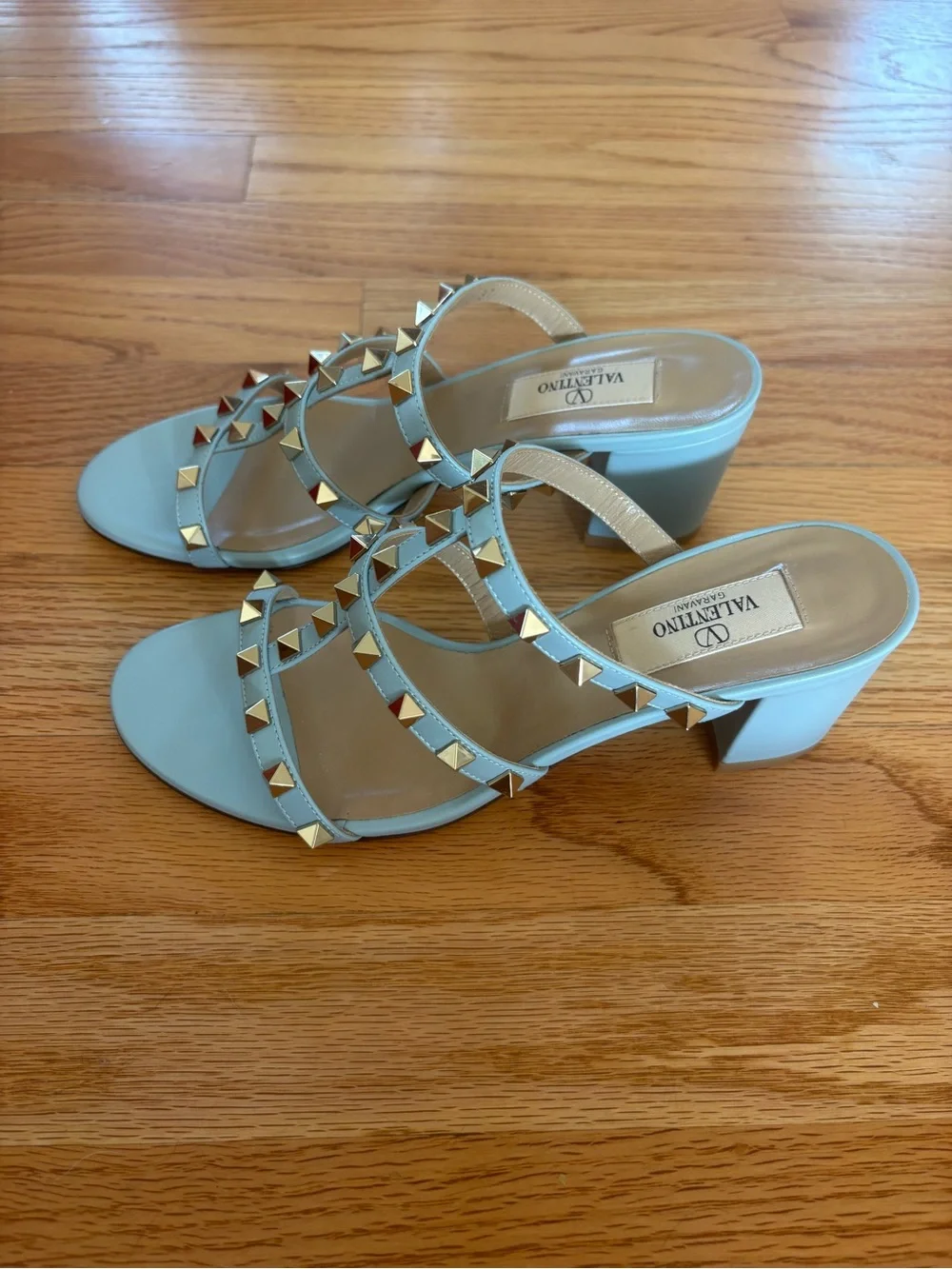 Valentino Garavani Rockstud Block Heel sandals in light blue